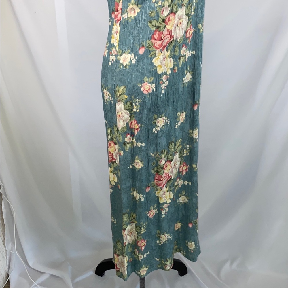 Vintage K Studio Blue Floral Maxi Dress Rayon 90s Cottagecore 10 - Picture 5 of 12